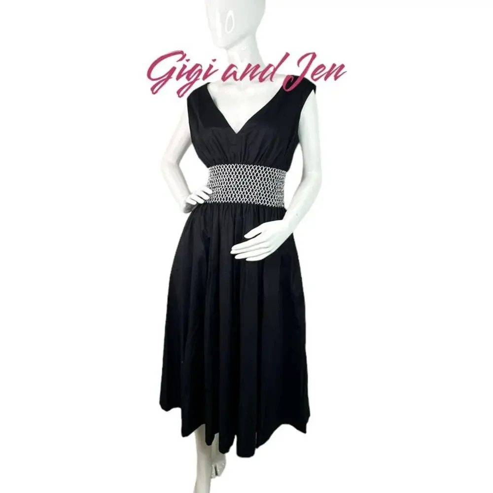 Kate Spade Poplin V-neck Dress Medium in Black